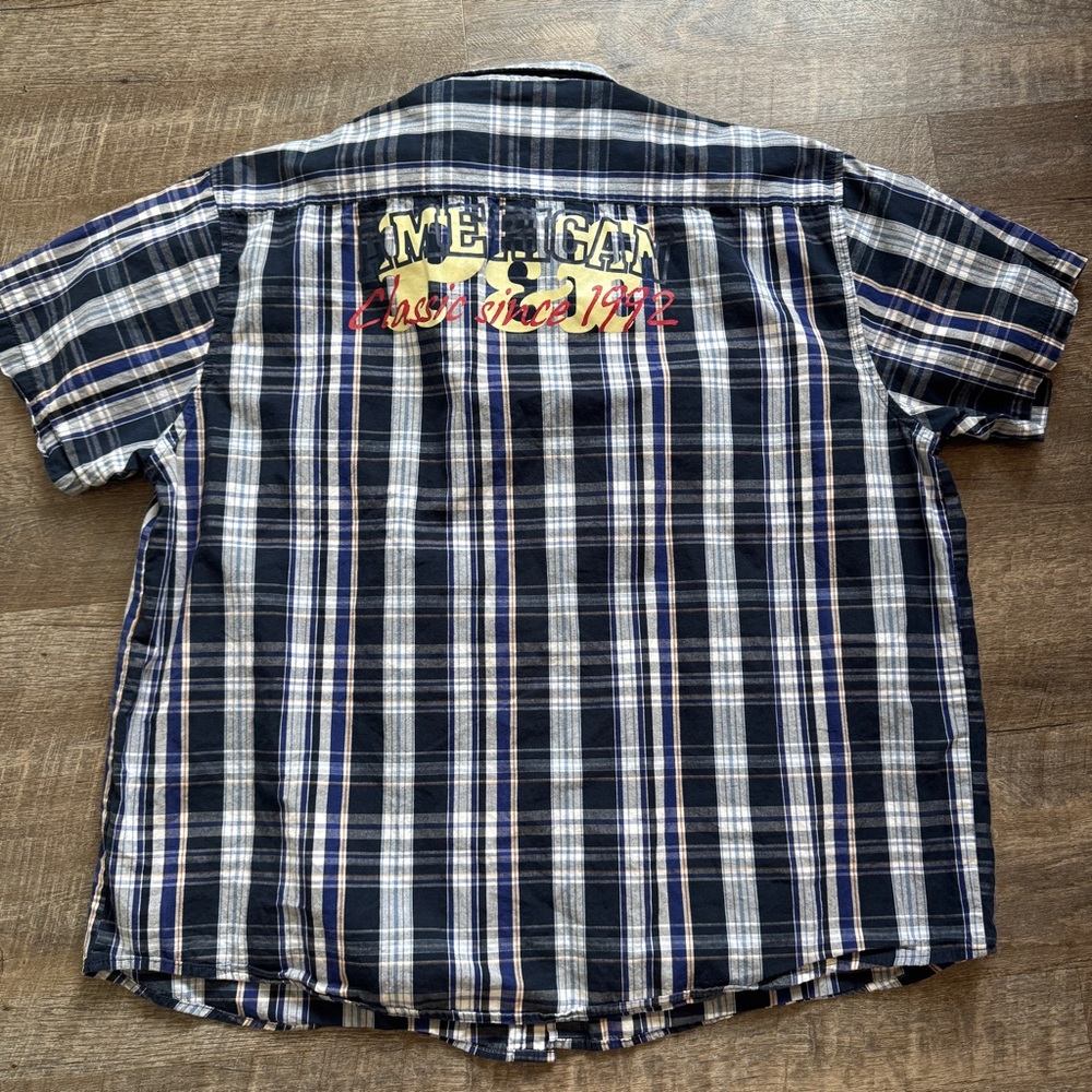 Phat Farm Blue Embroidered Plaid Men's Shirt 3XL